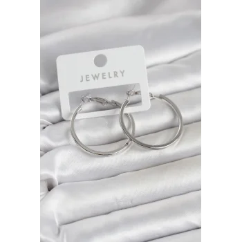 Gümüş Renk Pirinç Köşeli Kenar Halka 32 mm Kadın Küpe