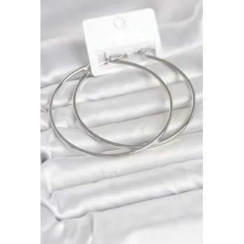 Gümüş Renk Pirinç Köşeli Kenar Halka 72 mm Kadın Küpe