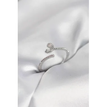 Gümüş Renk Pirinç Kuyruklu Kalp Model Kadın Yüzük