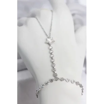 Gümüş Renk Pirinç Lazerli Yıldız Model Zirkon Taşlı Şahmeran