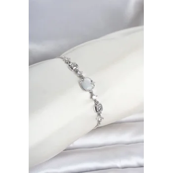 Gümüş Renk Pirinç Sedefli Asansörlü Kadın Bileklik