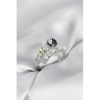 Gümüş Renk Pirinç Zirkon Taşlı İncili Kadın Yüzük