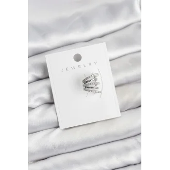 Gümüş Renk Pirinç Zirkon Taşlı Kıkırdak Earcuff Küpe