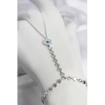 Gümüş Renk Pirinç Zirkon Taşlı Nazar Model Şahmeran