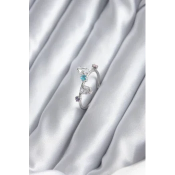 Gümüş Renk Renkli Zirkon Taşlı Kadın Yüzük