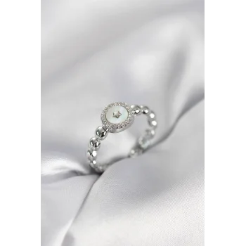 Gümüş Renk Sedefli Yıldız Model Zirkon Taşlı Kadın Yüzük