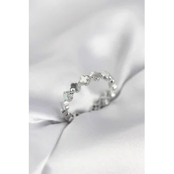 Gümüş Renk Sedefli Yonca Model Kadın Yüzük