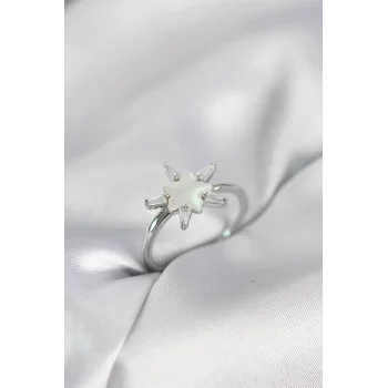 Gümüş Renk Yıldız Model Sedefli Zirkon Taşlı Kadın Yüzük