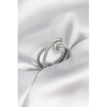 Gümüş Renk Zirkon Taşlı Halley Model Kadın Yüzük
