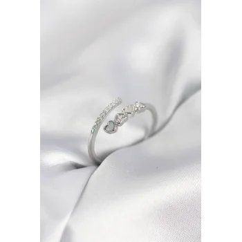 Gümüş Renk Zirkon Taşlı Minimal Kalp Model Kadın Yüzük