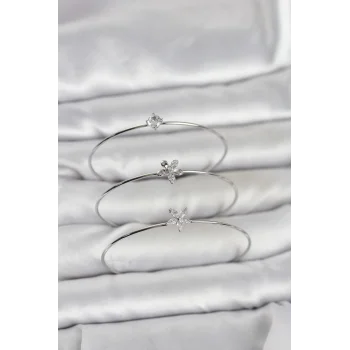 Gümüş Renk Zirkon Taşlı Pirinç 3lü Kadın Bileklik Kombini