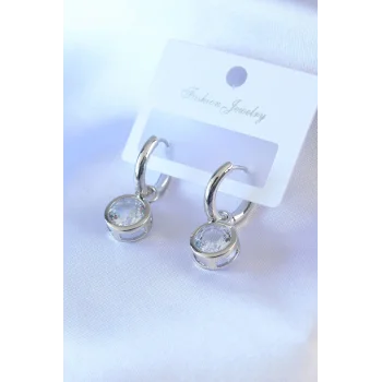 Gümüş Renk Zirkon Taşlı Pirinç Kadın Küpe