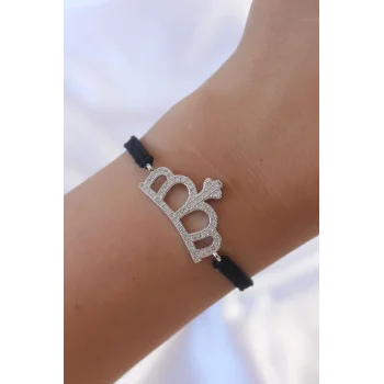 Gümüş Renk Zirkon Taşlı Taç Figür Makrome Bileklik