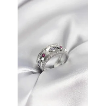 Gümüş Renk Zirkon Taşlı Vintage Kadın Yüzük