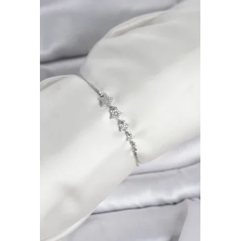 Gümüş Renk Zirkon Taşlı Yıldız Model Asansörlü Kadın Bileklik