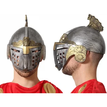 Gümüş Üzeri Altın Renk Oynar Başlıklı Romalı Bizans Kaskı Miğferi 25x20 cm (5047)