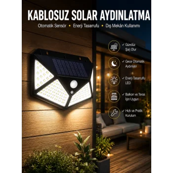 Güneş Enerjili Bahçe Aydınlatma Lambası Solar 100 Led Lamba
