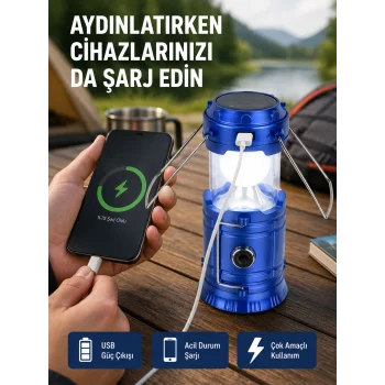 Güneş Enerjili Katlanabilir Kamp Feneri – USB Şarjlı, Hafif ve Çok Fonksiyonlu