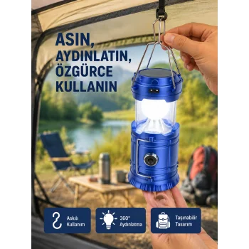 Güneş Enerjili Katlanabilir Kızaklı Kamp Feneri – USB Şarjlı, Çok Yönlü ve Dayanıklı Tasarım