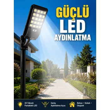 Hareket Sensörlü Solar LED Aydınlatma 3 Modlu Uzaktan Kumandalı Bahçe Lambası