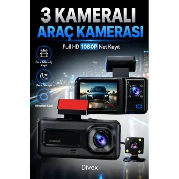 Hd 3 Kameralı Araç Kamerası Ön Arka İç Kayıt Gece Görüşlü G Sensörlü Geniş Açılı