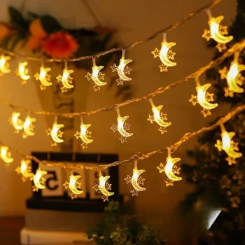 Hilal ve 3 Mini Yıldız Şekilli 3.5 Metre USB LED Işık – 20 LED’li Dekoratif Ramazan Dekorasyonu ve Ortam Aydınlatması hakkında ürün açıklaması (5047)