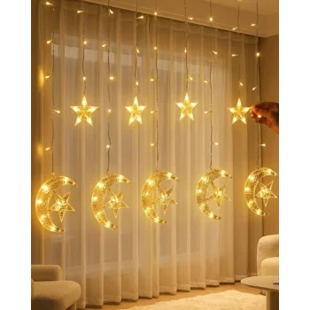 Hilal Yıldız Perde LED Işık 2 Modlu Sıcak Beyaz Dekoratif Aydınlatma