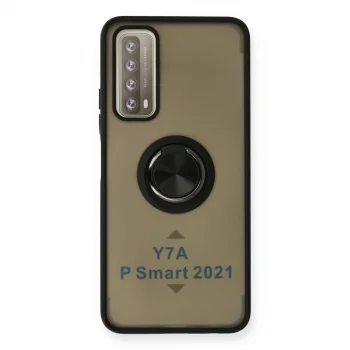 Huawei P Smart 2021 Kılıf Montreal Yüzüklü Silikon Kapak - Siyah