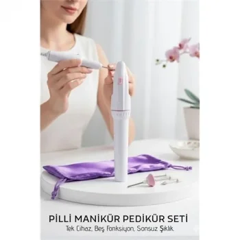 Profesyonel 5 Başlıklı Pilli Manikür Pedikür Seti - Güçlü Motorlu Tırnak Törpü Ve Parlatıcı Bakım Kiti