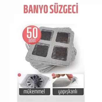 Banyo Gider Süzgeci 50 Adet Yapışkanlı Filtre, 10x10 Cm