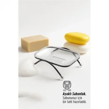 Ayaklı Sabunluk – Su Giderli, Şeffaf Tasarım, 12 X 9 Cm, Tezgah Üstü Kullanım