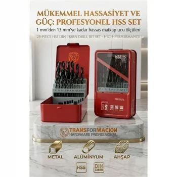 25 Parça 1 - 13 Mm Alüminyum Metal Ağaç Hss Uçlu Dın 338rn Matkap Ucu Seti  723034