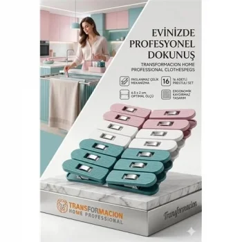 Profesyonel Çamaşır Mandalı | 16li Çelik Mekanizmalı İz Bırakmaz Mandal Seti 723089