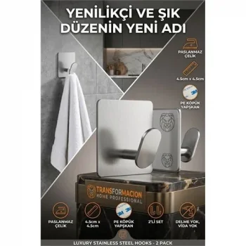 2li Banyo Ve Mutfak Askı Seti - Sus304 Lazer Kesim Çelik  Ultra Güçlü Yapışkanlı Askı 723140