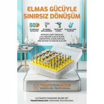 50 Parça Elmas Uçlu Döner Törpü Ve Freze Seti - Pedikür Nasır, Topuk, Cam Ve Taş İşleme Uçları 723151