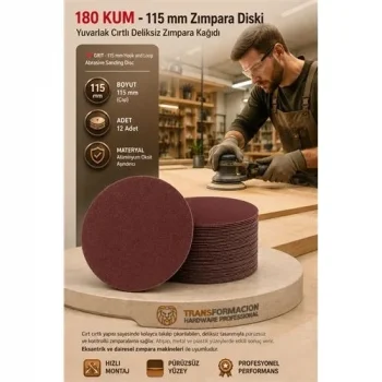 12 Adet 180 Kum Yuvarlak Cırtlı Zımpara Diski 115 Mm Deliksiz Zımpara Kağıdı 723218