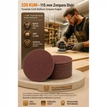 12 Adet 320 Kum Yuvarlak Cırtlı Zımpara Diski 115 Mm Deliksiz Zımpara Kağıdı 723220