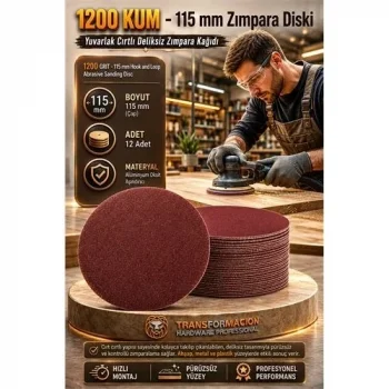 12 Adet 1200 Kum Yuvarlak Cırtlı Zımpara Diski 115 Mm Deliksiz Zımpara Kağıdı 723225
