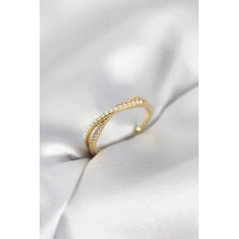 İncili ve Zirkon Taşlı Gold Renk Kadın Yüzük