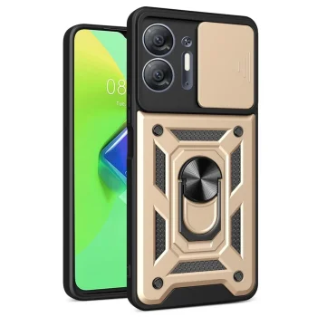 İnfinix Hot 30 5g Kılıf Pars Lens Yüzüklü Silikon - Gold