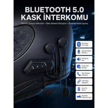Intercom Bluetooth Kask Kulaklık Motosiklet Kulaklık 5.0 Bluetooth