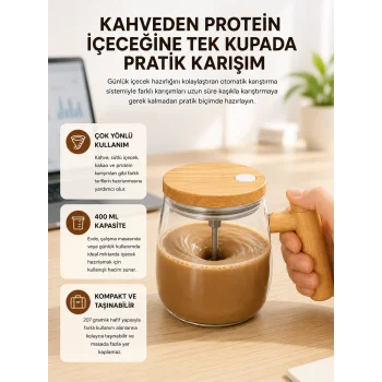 IP6 Su Geçirmez Şarjlı Kupa – 3D Karıştırma, 400 ml Yeni Nesil