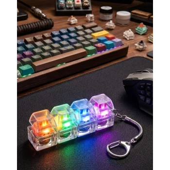 Işıklı Mekanik Tuş Anahtarlık Klik Sesli Stres Oyuncağı Fidget