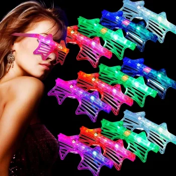 Işıklı Yıldız Gözlük Ledli Parti Gözlüğü 6 Renk 12 Adet (5047)