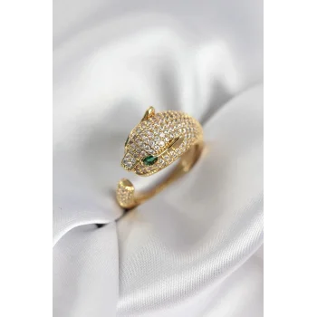 Jaguar Model Gold Renk Zirkon Taşlı Kadın Yüzük