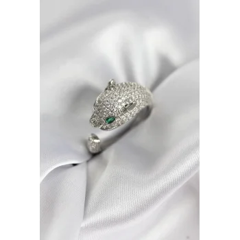 Jaguar Model Gümüş Renk Zirkon Taşlı Kadın Yüzük