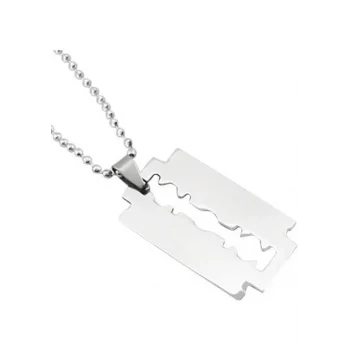 Jilet Çelik Kolye - Jilet Model Paslanmaz Gümüş Renk Çelik Kolye