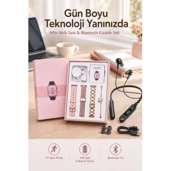 Kablolu Bluetooth Kulaklık ve Kadınlara Özel Bileklik Hediyeli Yeni Nesil Akıllı Saat 3 Kordonlu