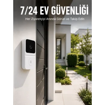 Kablosuz Beyaz Akıllı Kapı Zili Wi-Fi Bağlantılı HD Kameralı Ev Güvenlik Sistemi