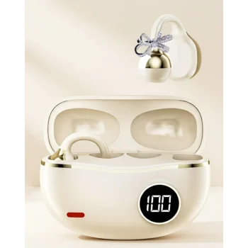 Kablosuz Bluetooth Kulaklık Kulak Klipsli Şık Tasarım 2 Kurdele Küpe Hediyeli